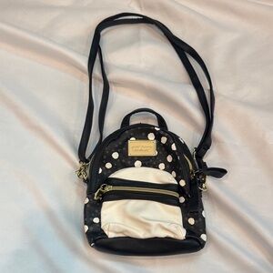 Betsey Johnson Black and White Polka Dot Mini Backpack Crossbody Bag